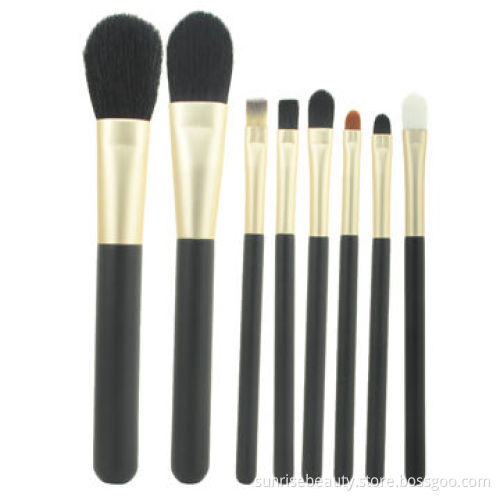 8-piece Professional Black Wooden Handle Gold Ferrule Goat Hair Mini Travel Makeup Brush Kit